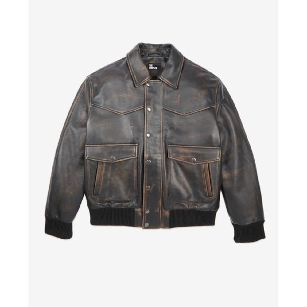 The Kooples Men's Flap Pocket Oversized Fit Leather Jacket Brown Sz XL MSRP$1015
